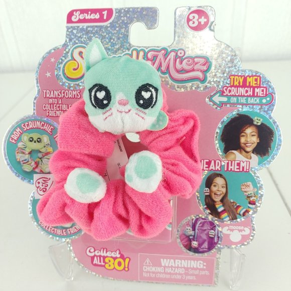 Scrunchmiez Series 1 Prim Green Cat Pink Scrunchie Transforms From Scrunchie int - Picture 1 of 5